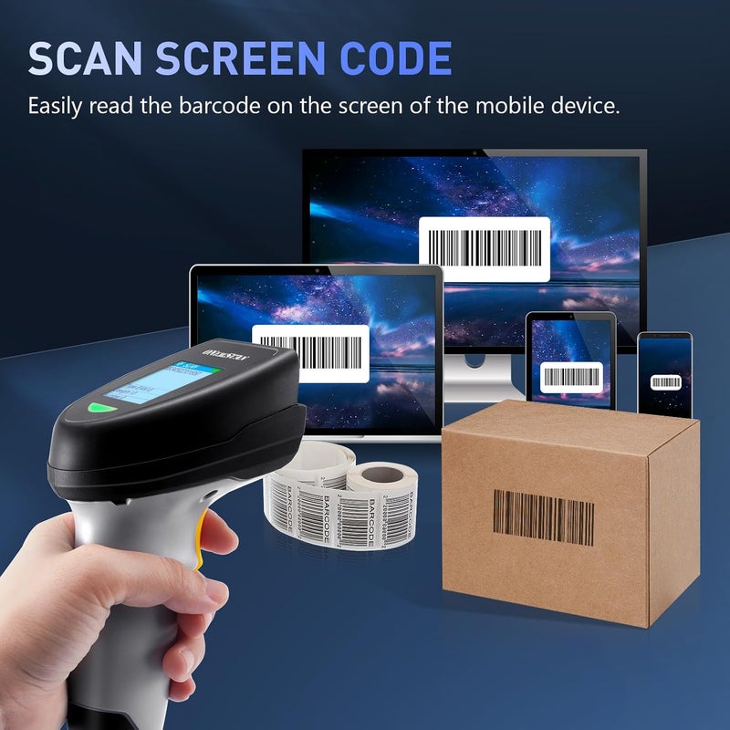 onewscan Barcode Scanner Wireless, 1D CCD Barcode Reader with Smart Base Stand 2.4G Wireless & USB Wired Connection Plug and Play Handheld Bar Code Scanners with Screen - Image 4